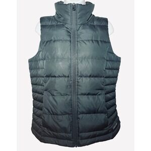 Lands End Puffer Vest Womens S (6-8) Black Full Zip Down Insulated Outdoors